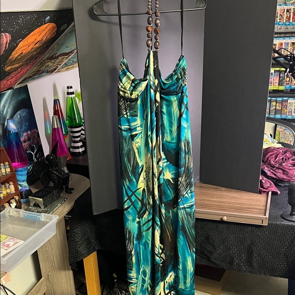 Connected Apparel Strapless Dress - Blue and Green - Picture 2 of 9